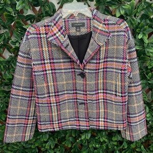 Halogen Women's Vibrant houndstooth Plaid crop Blazer XS